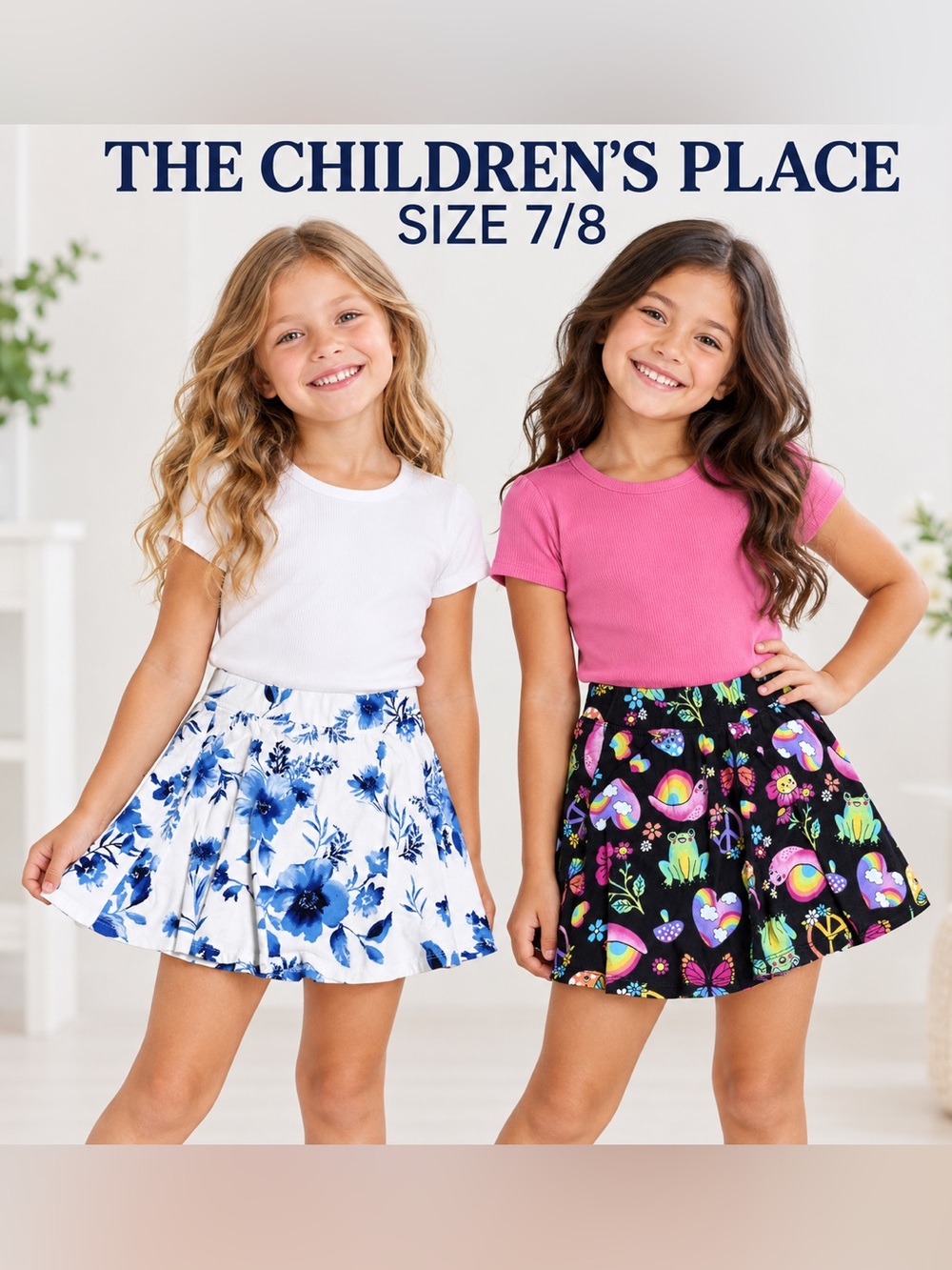 The Children’s Place Girls Size 7/8 Skort Lot of 2 Floral Rainbow Prints casual